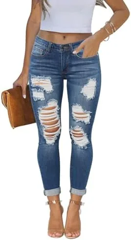 kunmi womens skinny ripped trendy jeans distressed stretchy denim pants